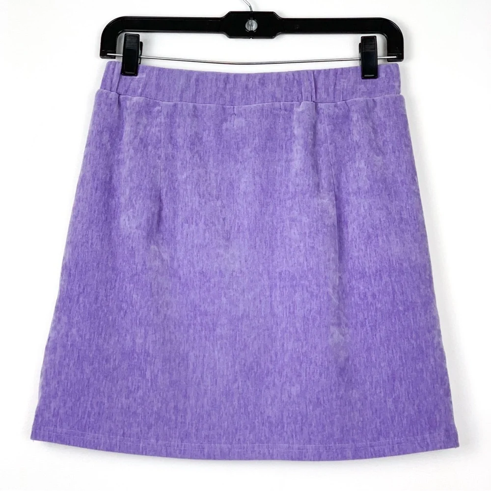 Cider velour miniskirt in lavender light purple stretch skirt fits size small